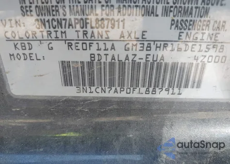 2015 Nissan Versa 1.6 S+ z USA, uszkodzony, nr VIN 3N1CN7AP0FL887911